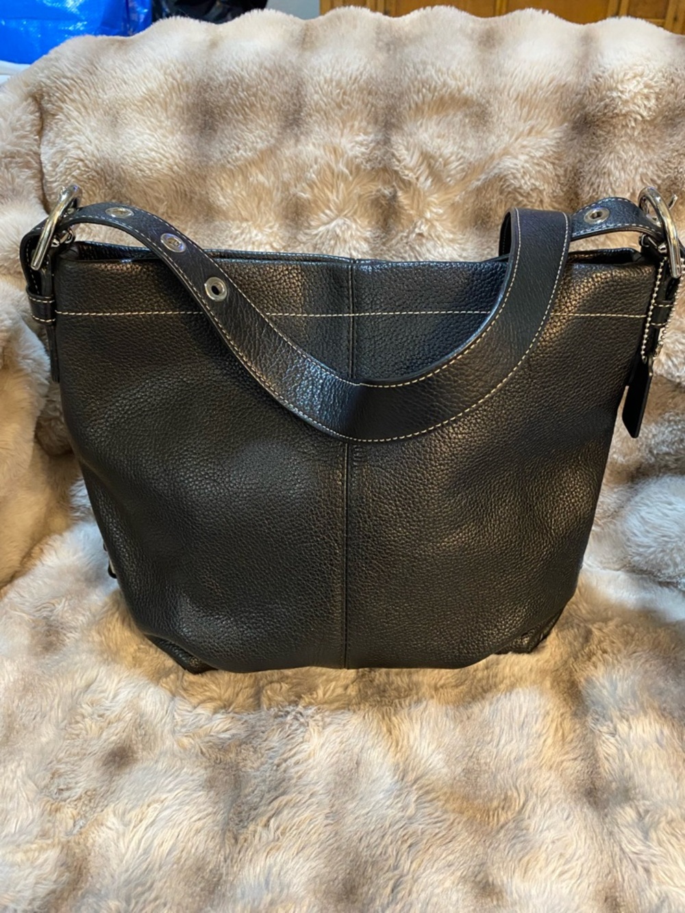 Coach Black Pebbled Leather Shoulder Bag with Silver Hardware - Picture 2 of 11